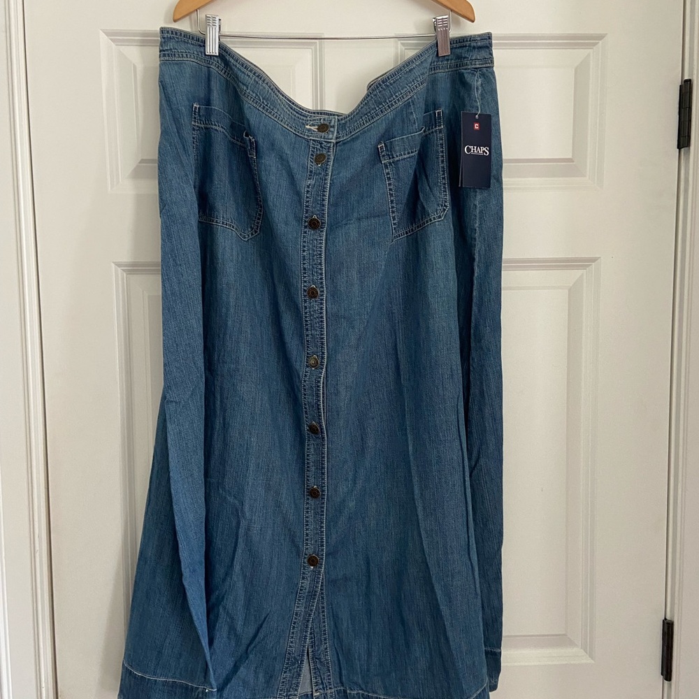 Chaps Blue Button-Front Denim A-Line Skirt